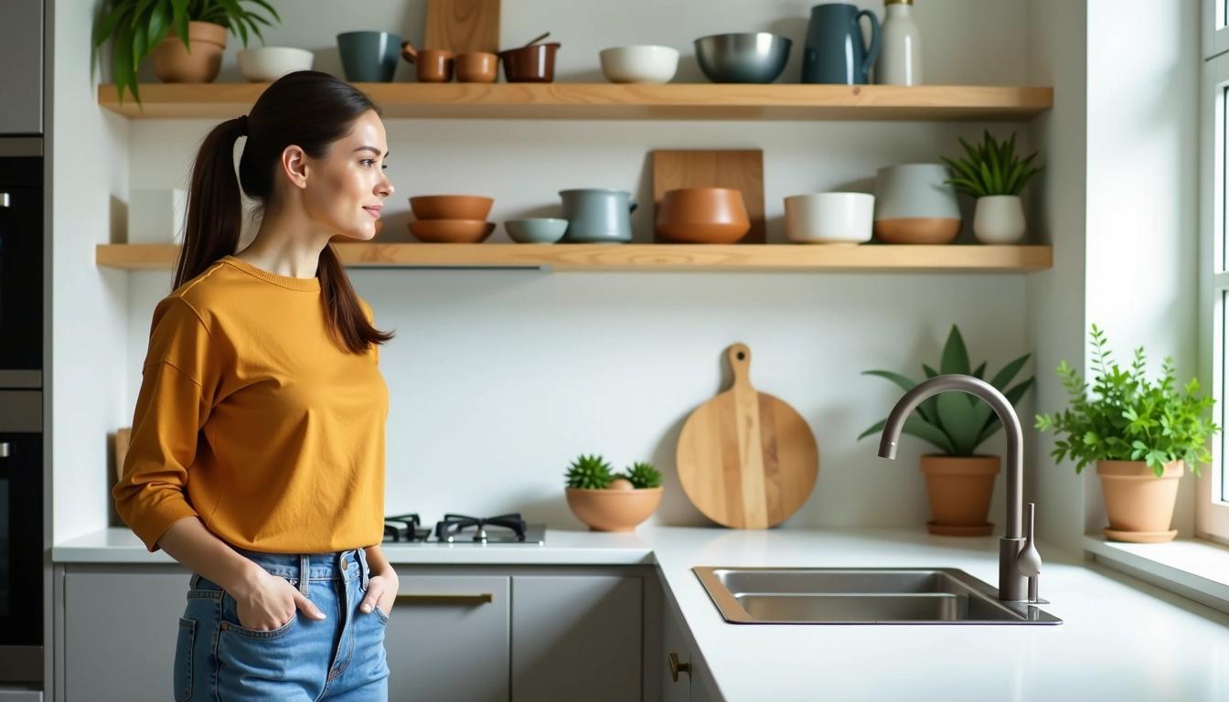 Prateleiras abertas para cozinhas pequenas organizadas