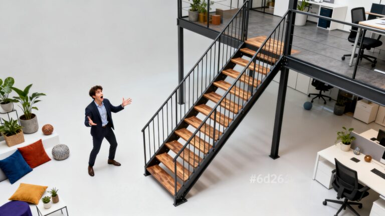 Escada De Ferro Com Degrau De Madeira Para Mezanino De Escritório