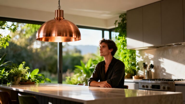 Luminária Pendente de Cobre Escovado para Cozinha com Ilha — Guia