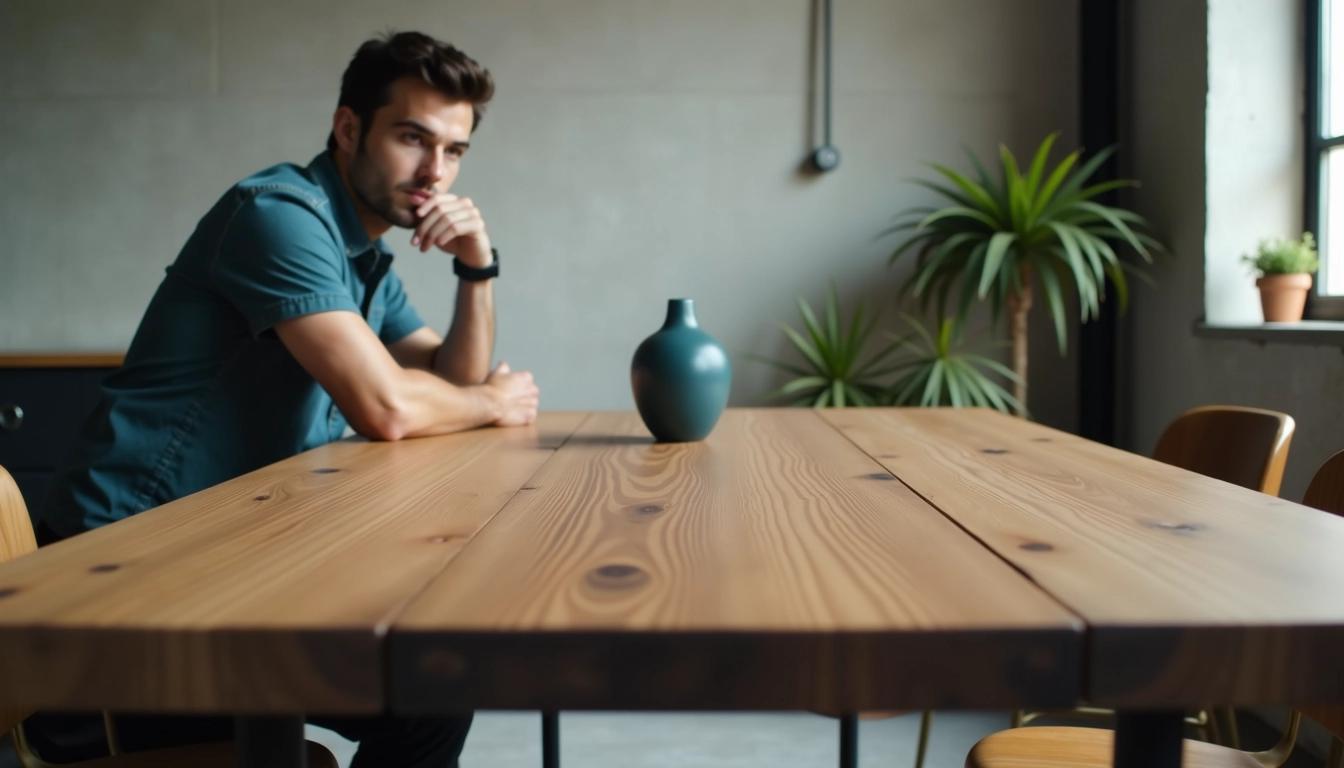 Mesa de Jantar em Madeira Maciça para Loft Industrial