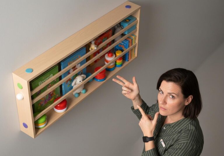 Nicho de Parede em Madeira Clara para Organizar Brinquedos