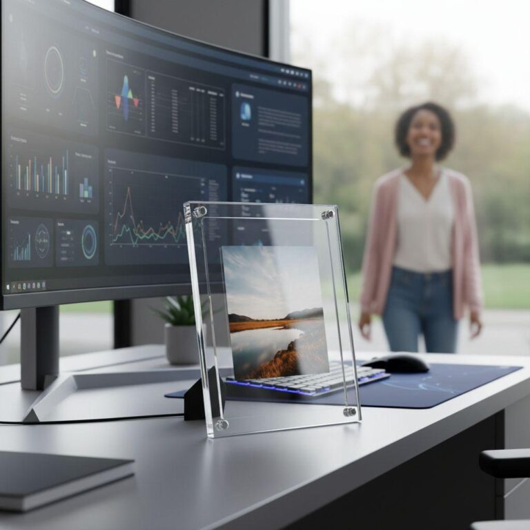 Porta Retrato de Acrílico Transparente para Mesa Digital