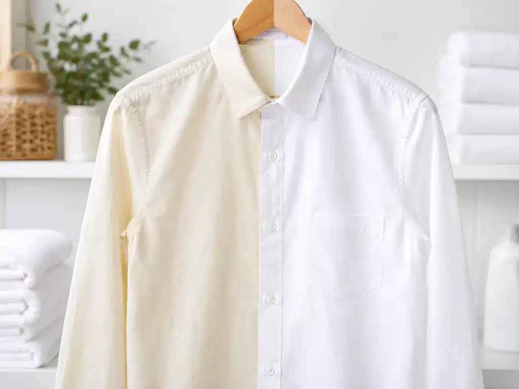 Camisa branca antes e depois da limpeza