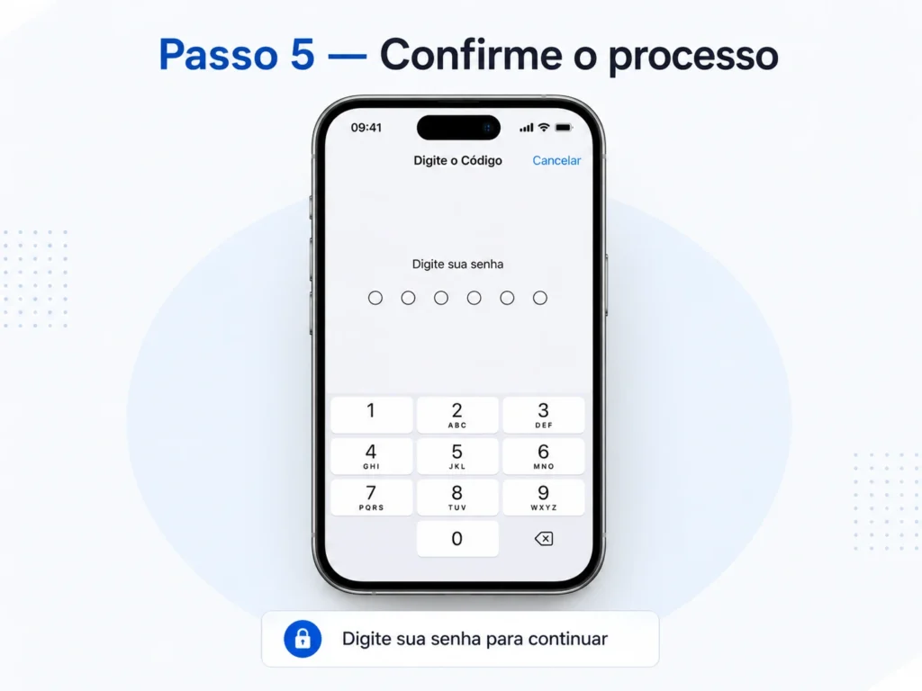 Tela de confirmação para digitar a senha antes de restaurar o iPhone