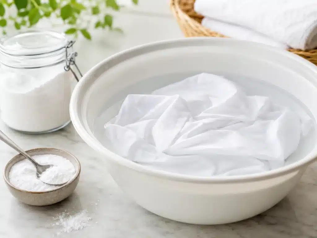 Roupa branca de molho com bicarbonato e água